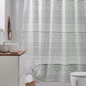 Серо-белая тканевая штора для ванной Nomads
