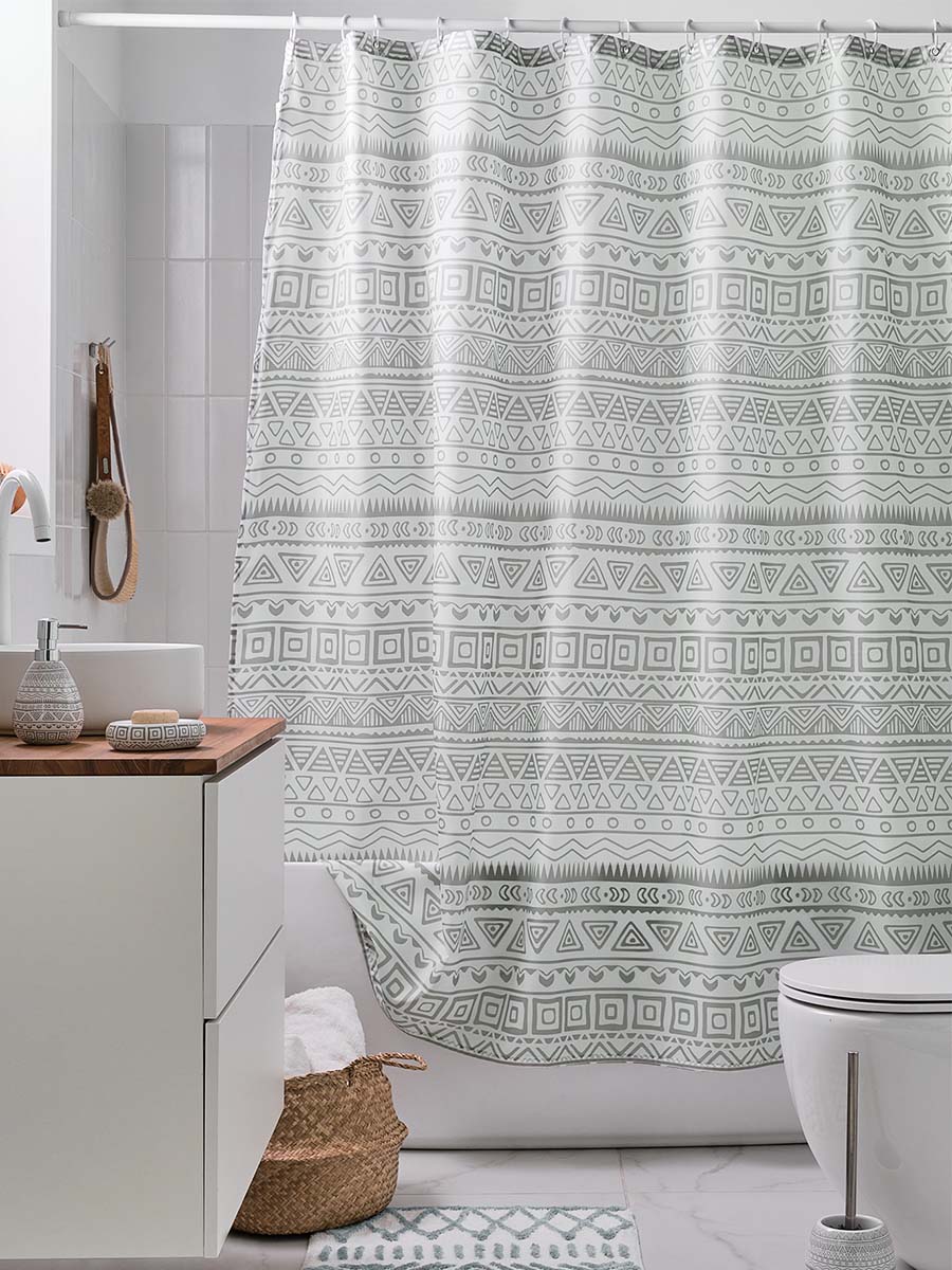 Серо-белая тканевая штора для ванной Nomads