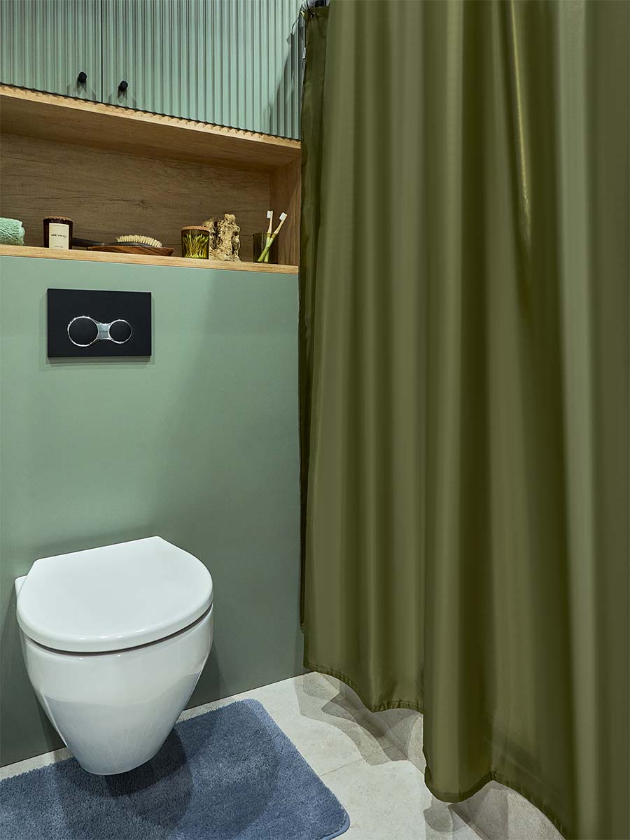 Зеленая тканевая штора для ванной Teriberka