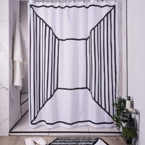 Черно-белая тканевая штора для ванной Grafica